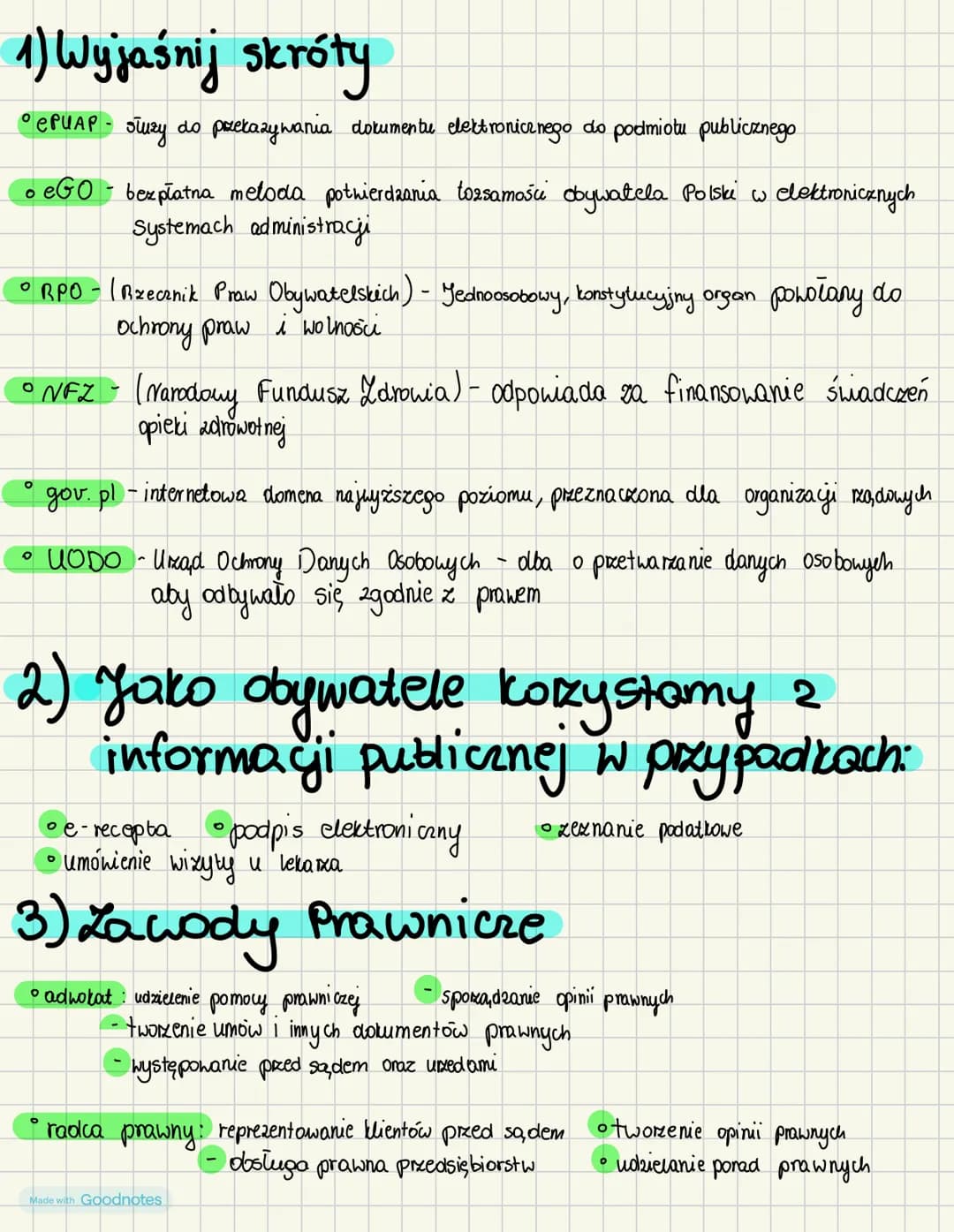 # 1) Wyjaśnij skróty

*   ePUAP - Suzy do przekazywania dokumentu elektronicznego do podmiotu publicznego
*   eGO - bezpłatna metoda potwier