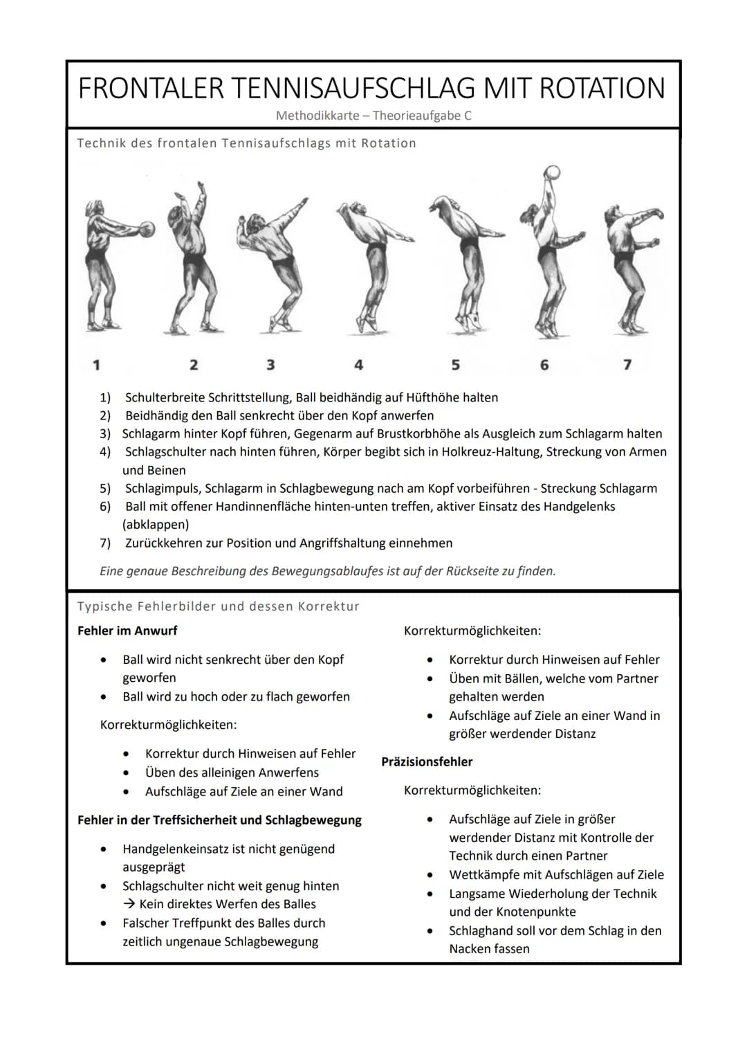 # THEORIEAUFGABE 11/1:
# VOLLEYBALL

Theorie-Aufgabe C: Frontaler Tennisaufschlag mit Rotation

## Bewegungsbeschreibung / Knotenpunkte für 