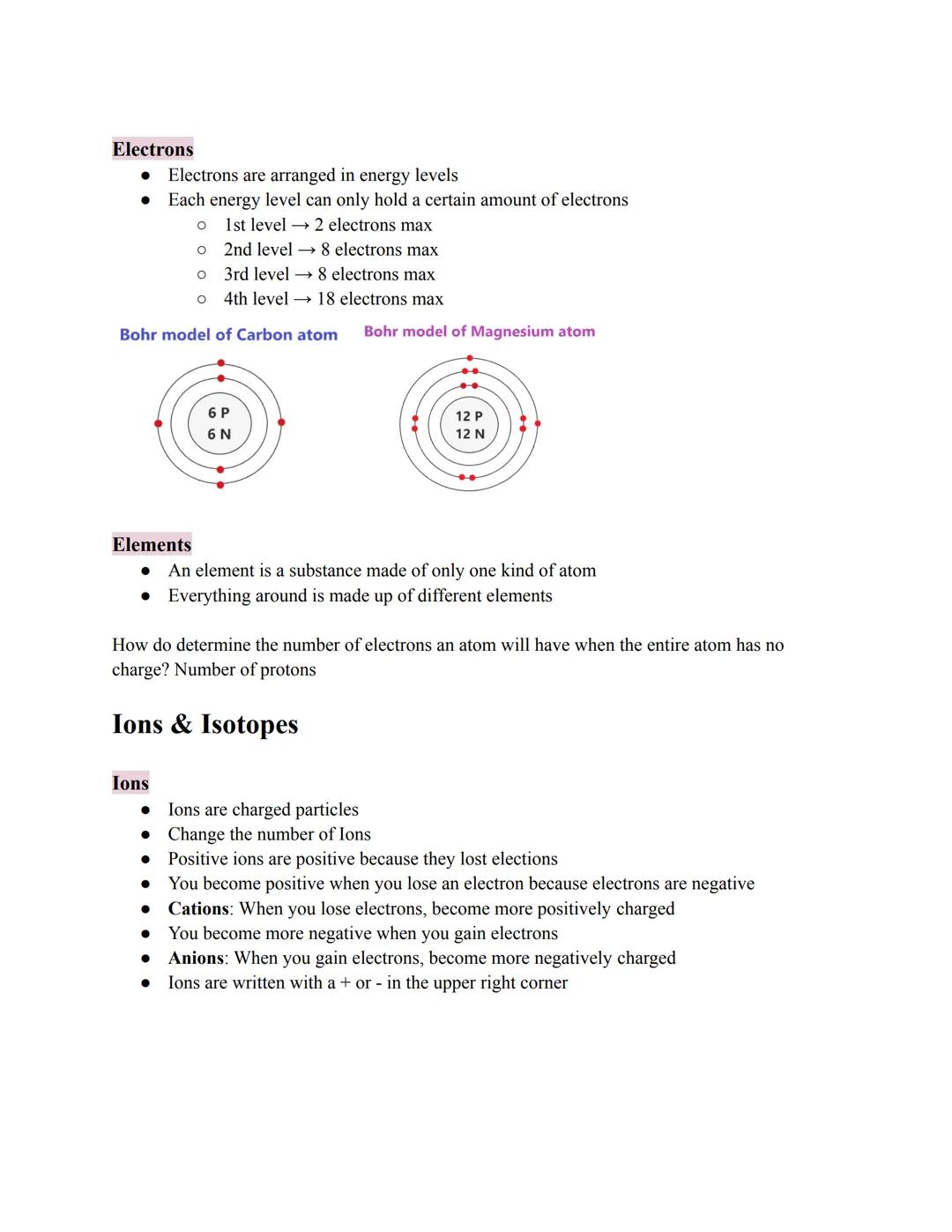 # Atoms & Elements

Atom
- The smallest unit of matter that cannot be broken down by chemical mean
- Matter: Physical
- Contains 3 parts

At