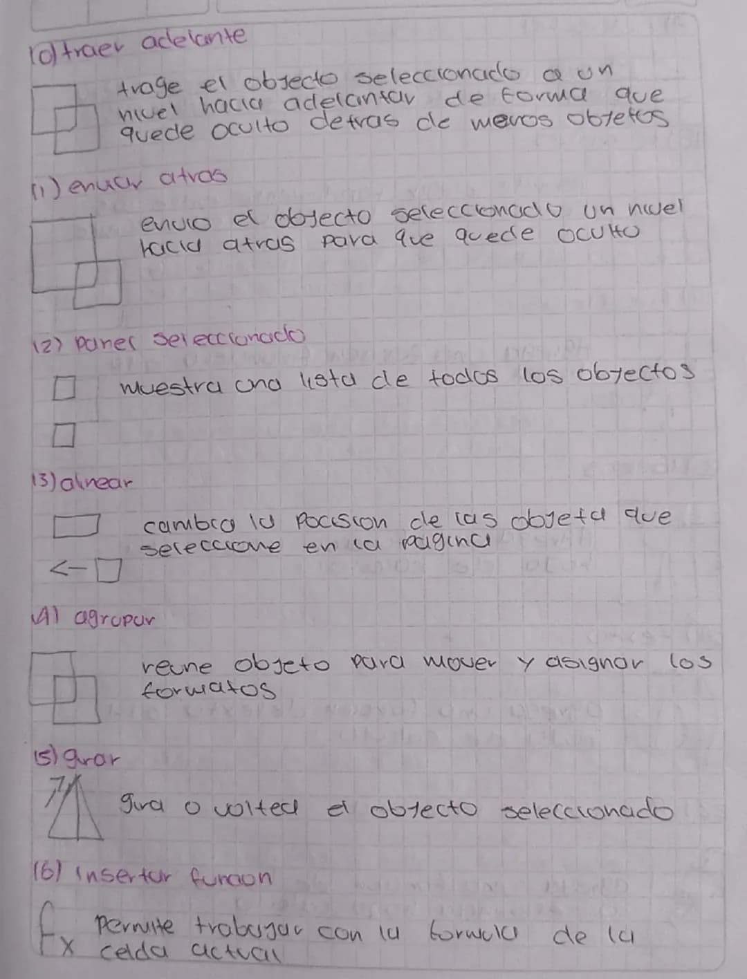loftraer adelante
trage el objecto seleccionado a un
nivel hacia adelantar de forma que
quede oculto detras de meros obtetos

(1) enuar atra