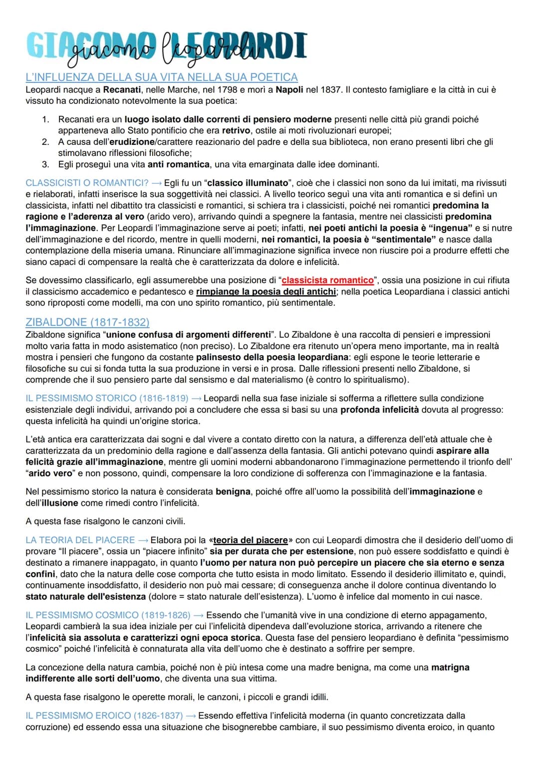 # GIACOMO CLEOPARDI

L'INFLUENZA DELLA SUA VITA NELLA SUA POETICA
Leopardi nacque a Recanati, nelle Marche, nel 1798 e mori a Napoli nel 183
