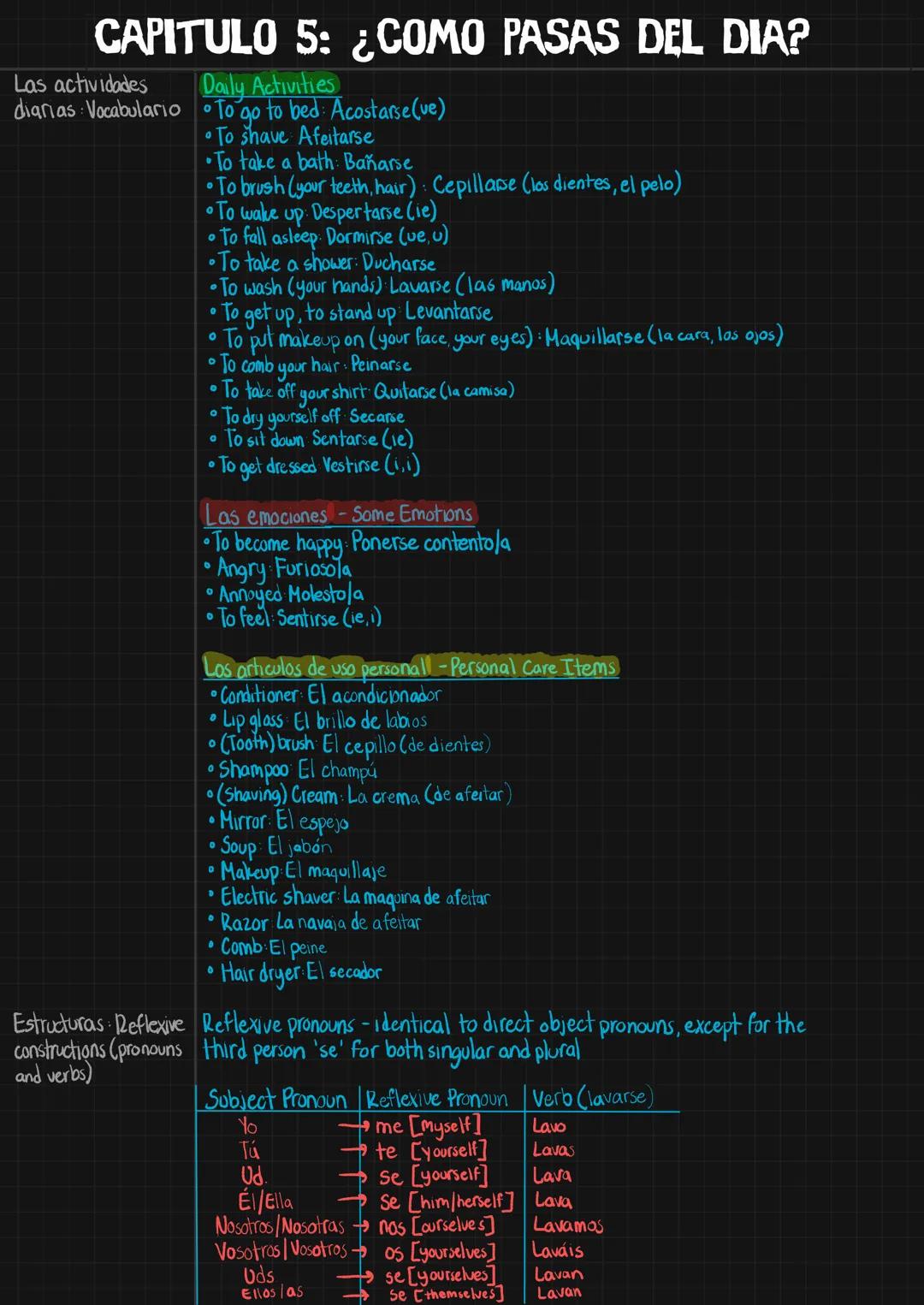 
<h2 id="vocabulariodelasactividadesdiarias">Vocabulario de las actividades diarias</h2>
<p>Las actividades diarias pueden ser descritas en 