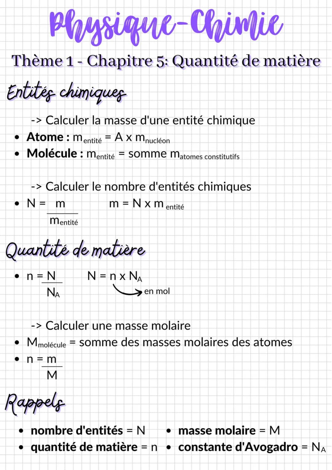 # Physique-Chimie

Thème 1 - Chapitre 5: Quantité de matière

Entités chimiques

-> Calculer la masse d'une entité chimique

• Atome: $m_{en