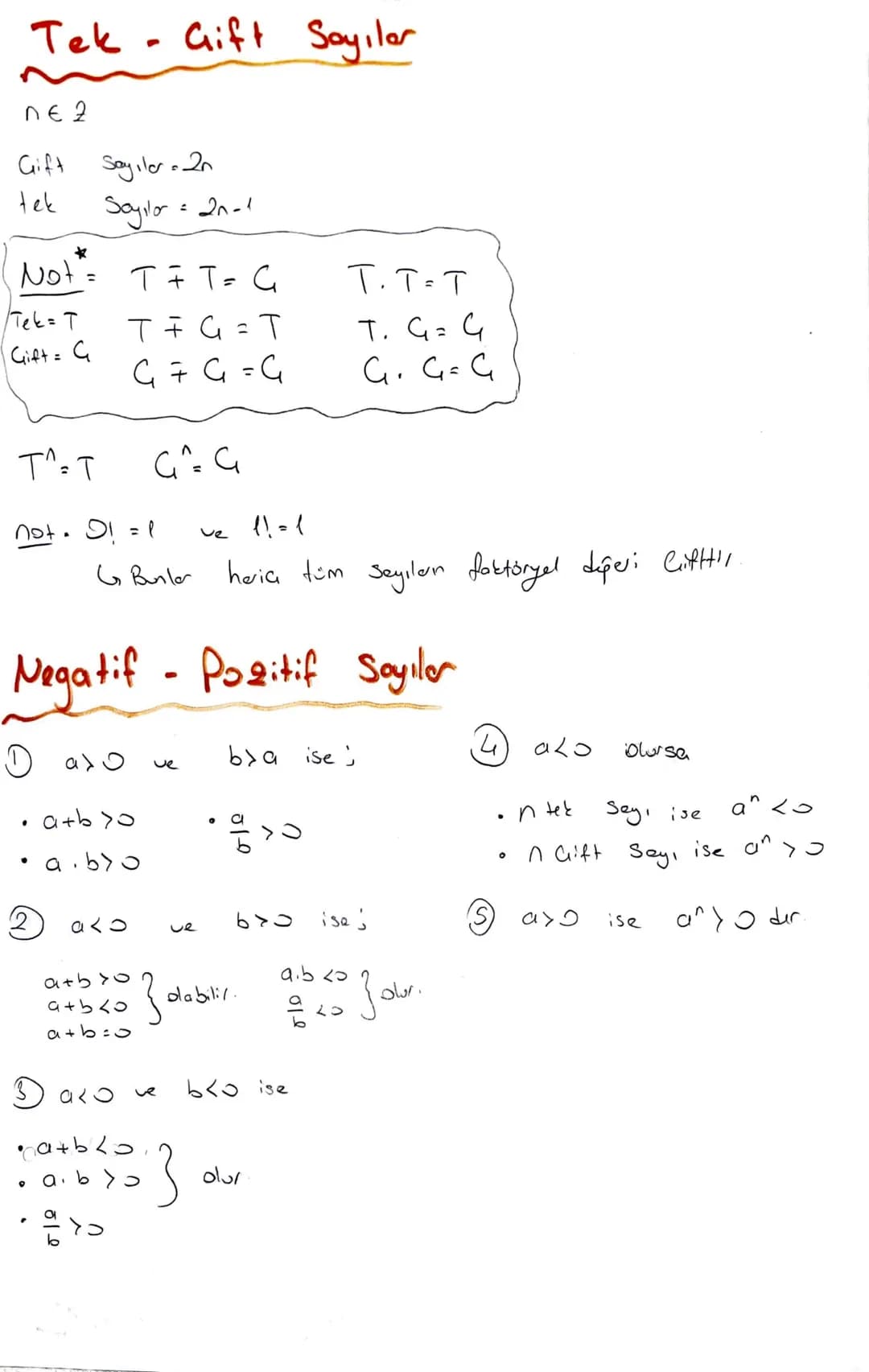 # Tek - Gift Sayılar

ΠΕ2

Gift Sayiler 2n

tek Sayılor = 2n-1

Not*:

Tek=T

Gift = G

$T \mp T = G$

$T + G = T$

$G \mp G = G$

$T. T = T