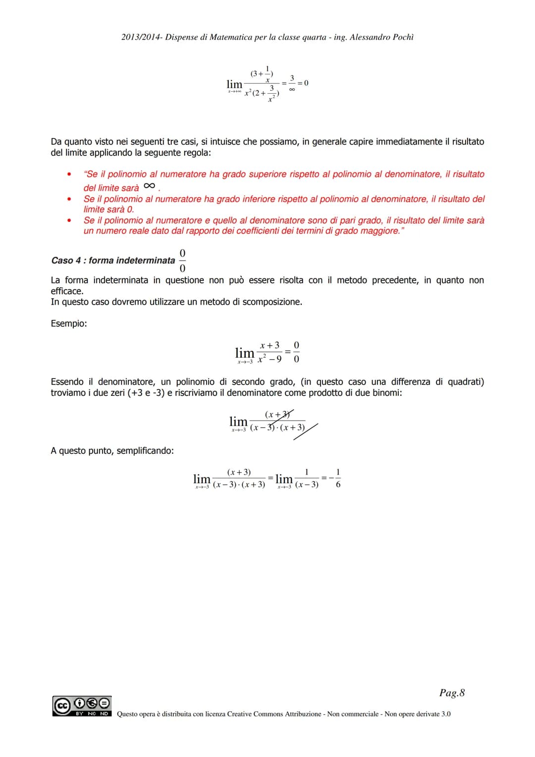 Dispense di Matematica
classe quarta
Limiti e derivate

$\pi$

CC
BY NC ND
Questa opera è distribuita con:
Licenza Creative Commons Attribuz