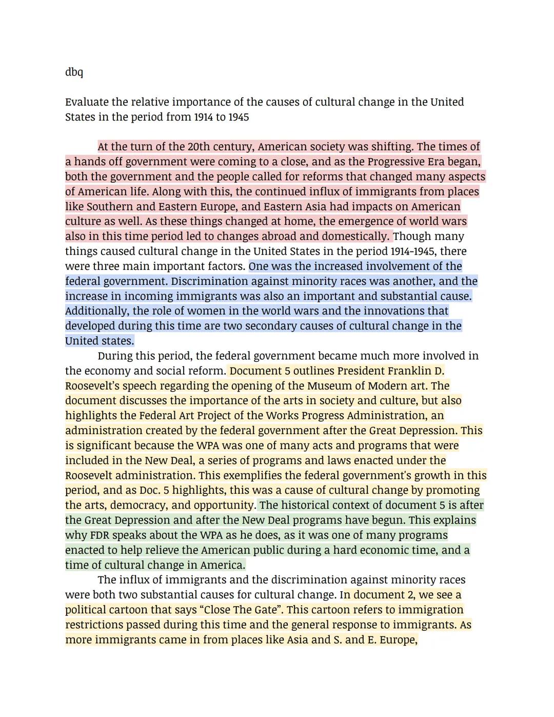 dbq

Evaluate the relative importance of the causes of cultural change in the United
States in the period from 1914 to 1945

At the turn of 