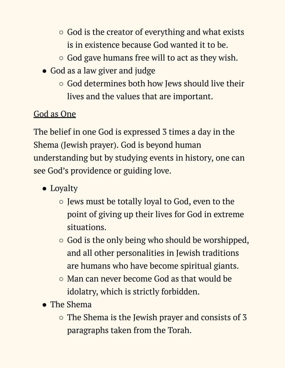RE

Judaism

Notes

Beliefs and Teachings

The Nature of God

Jews believe in One God, so Judaism is a monotheistic
religion. The nature of 