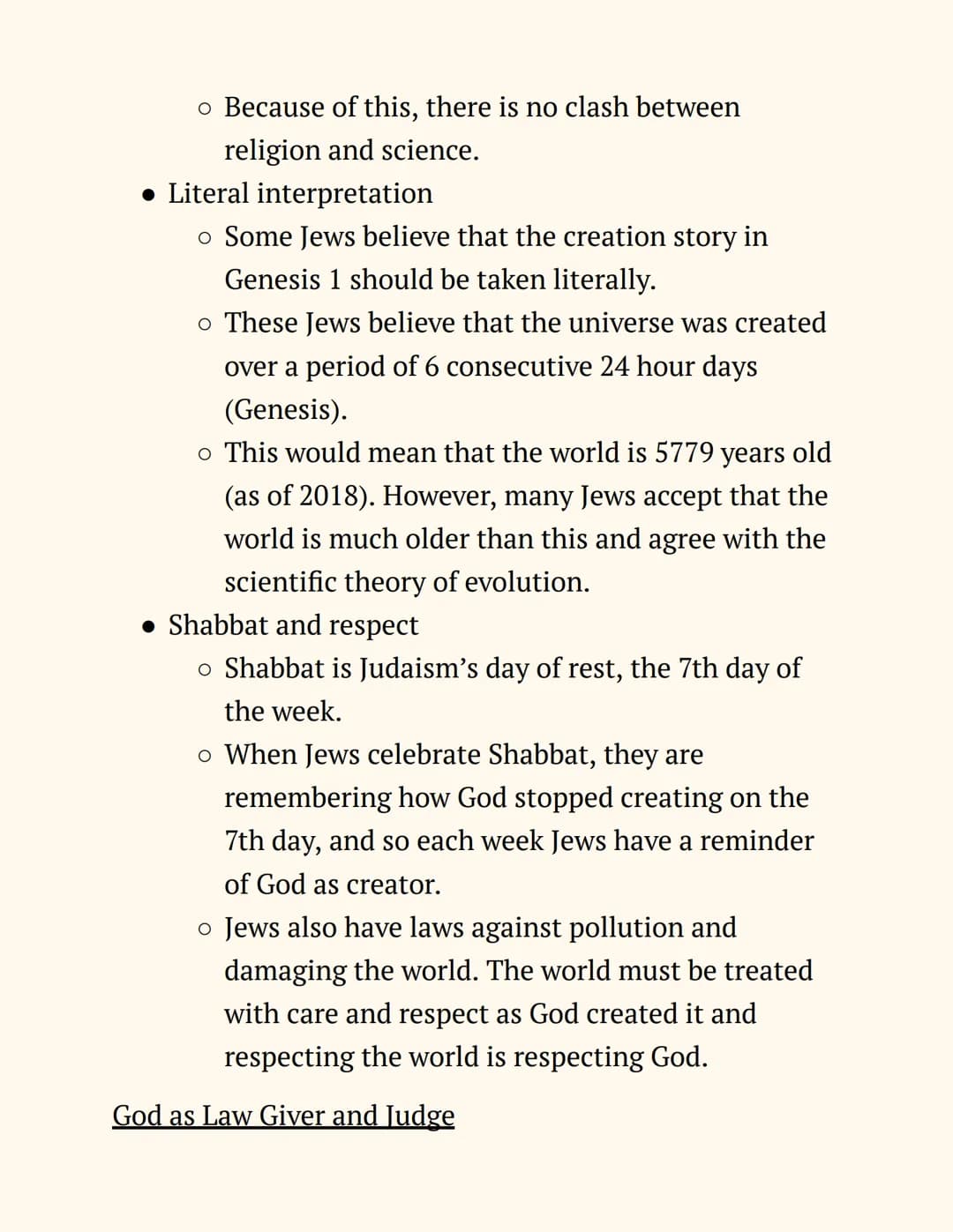RE

Judaism

Notes

Beliefs and Teachings

The Nature of God

Jews believe in One God, so Judaism is a monotheistic
religion. The nature of 