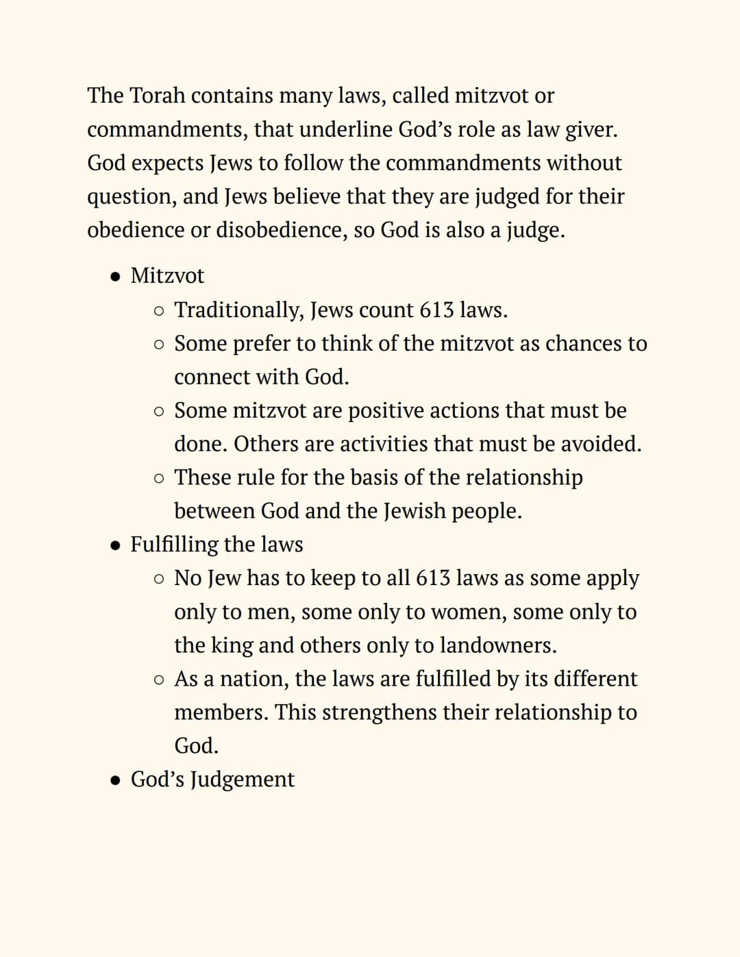 RE

Judaism

Notes

Beliefs and Teachings

The Nature of God

Jews believe in One God, so Judaism is a monotheistic
religion. The nature of 