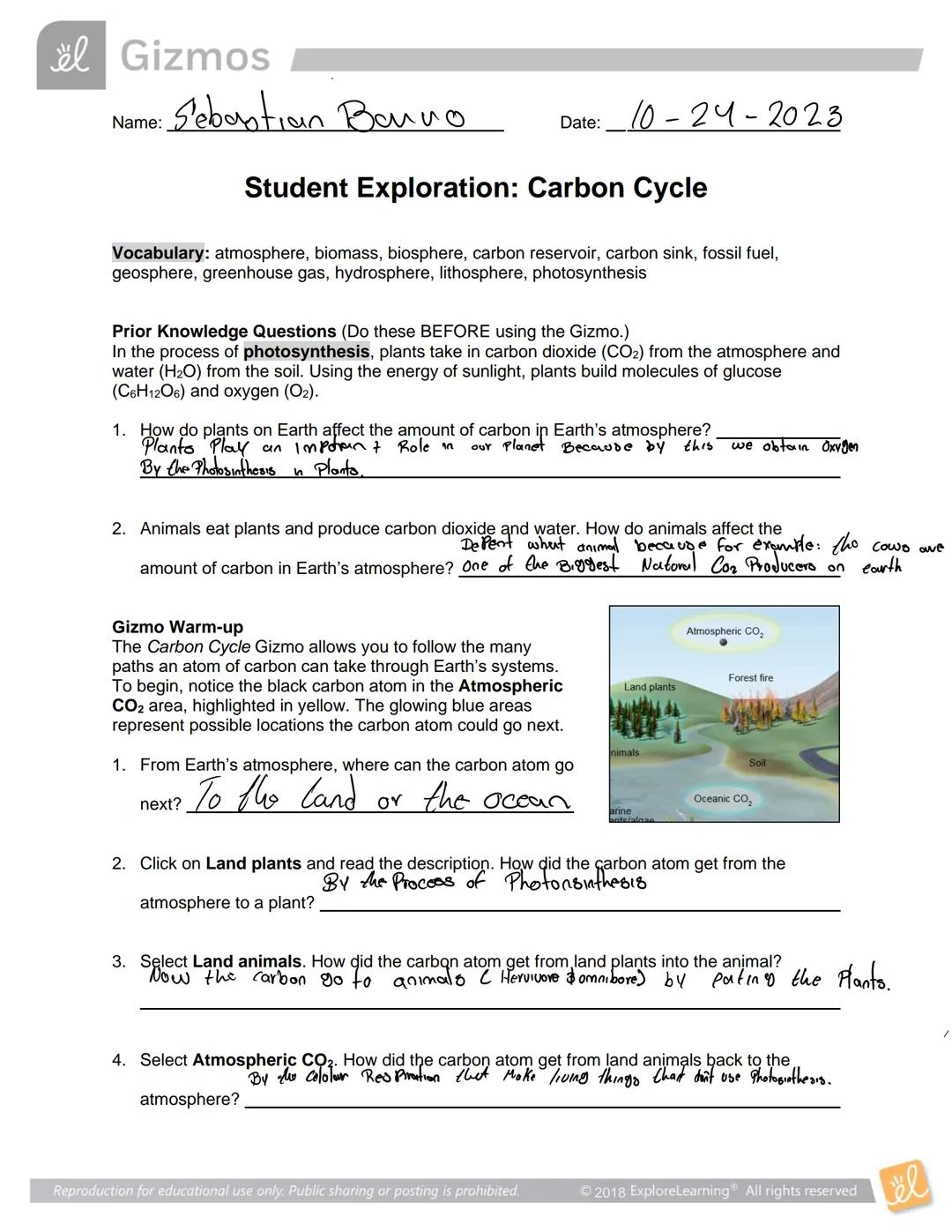 # Gizmos
Name: Sebastian Banno
Date: 10-24-2023

# Student Exploration: Carbon Cycle

Vocabulary: atmosphere, biomass, biosphere, carbon res