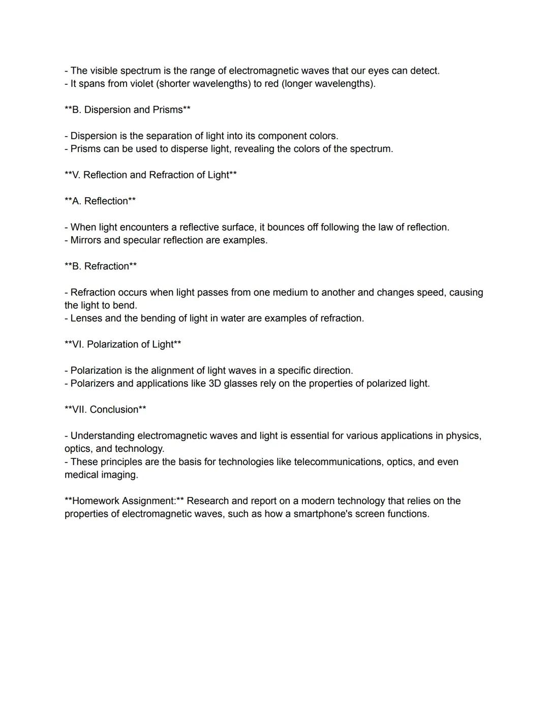 **Class Notes: Electromagnetic Waves and Light**

**I. Introduction to Electromagnetic Waves**

- Electromagnetic waves are a fundamental co