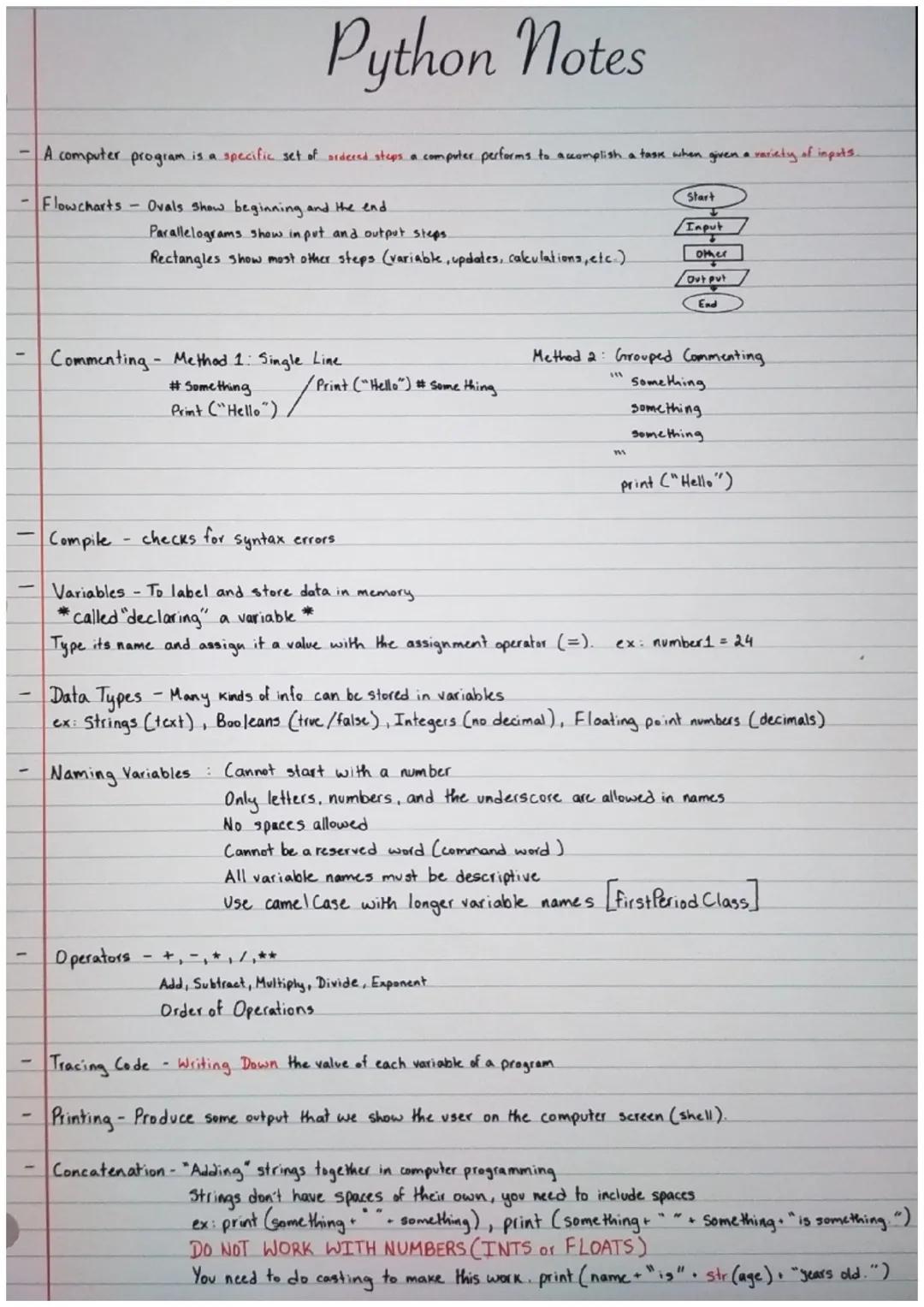 # Python Notes

- A computer program is a specific set of ordered steps a computer performs to accomplish a task when given a variety of inp