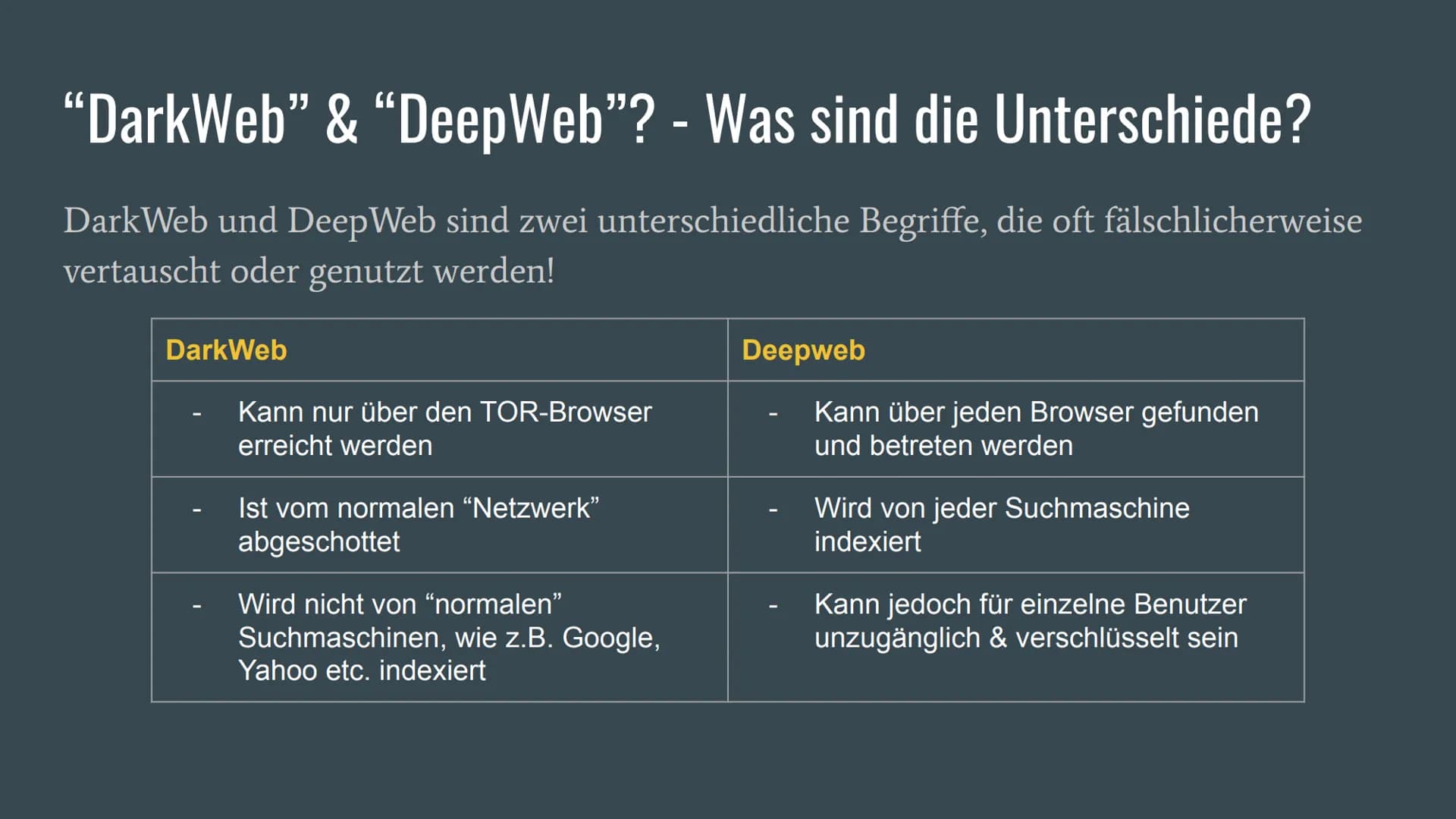 # Das DarkNet...

...

... und seine Gefahren

Eine Präsentation von Justin D. # Was ist das “DarkNet”?

- Das Darknet ist eine anonymes Net