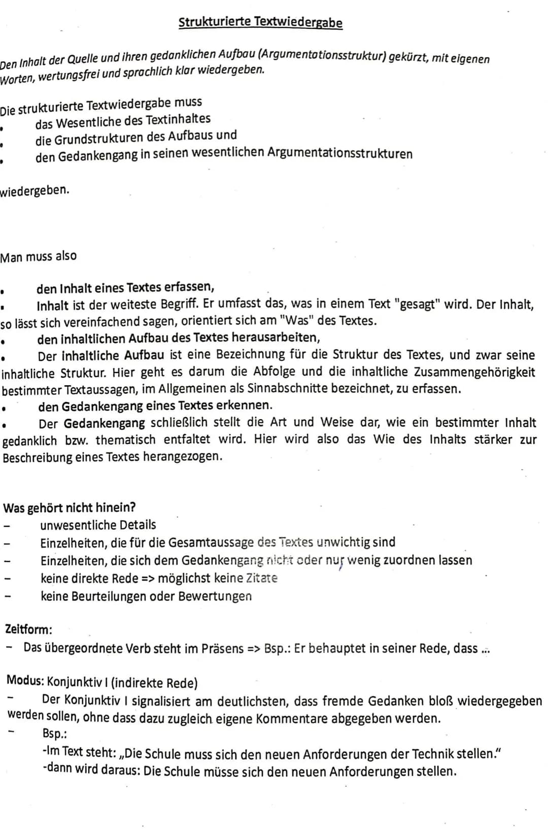 # Strukturierte Textwiedergabe

Den Inhalt der Quelle und ihren gedanklichen Aufbau (Argumentationsstruktur) gekürzt, mit eigenen
Worten, we