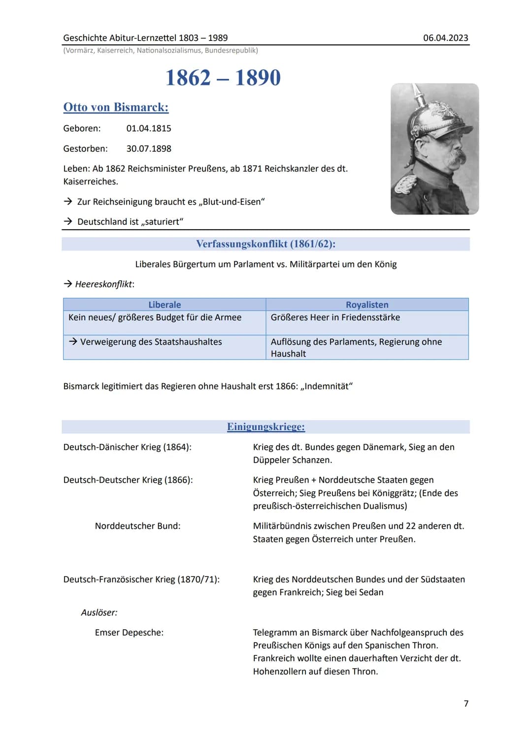 Deutsche Geschichte von Napoleon bis zur
Wiedervereinigung

Geschichte LK, Abitur Lernzettel

Abitur 2023, Nordrhein-Westfalen Geschichte Ab