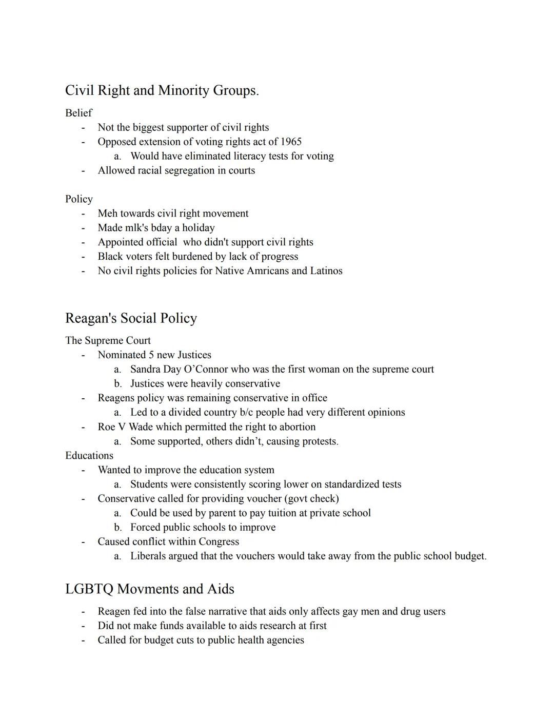 Civil Right and Minority Groups.

Belief
- Not the biggest supporter of civil rights
- Opposed extension of voting rights act of 1965
  a. W