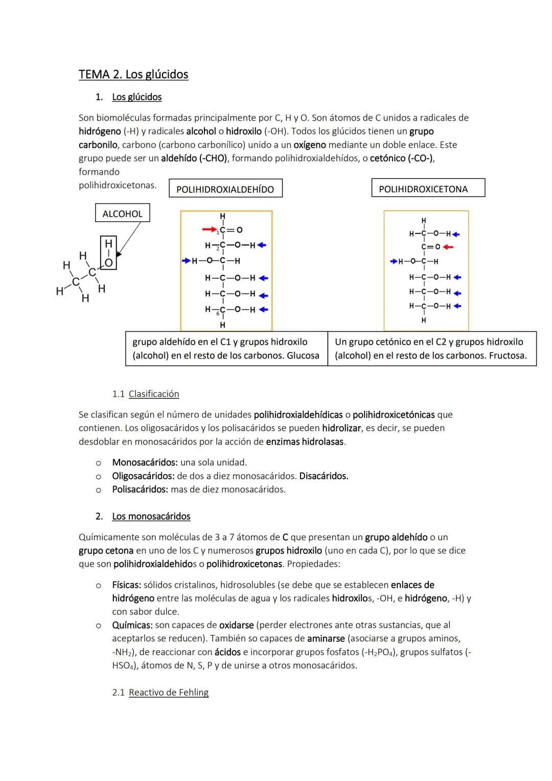 # TEMA 2. Los glúcidos

1. Los glúcidos

Son biomoléculas formadas principalmente por C, H y O. Son átomos de C unidos a radicales de
hidróg