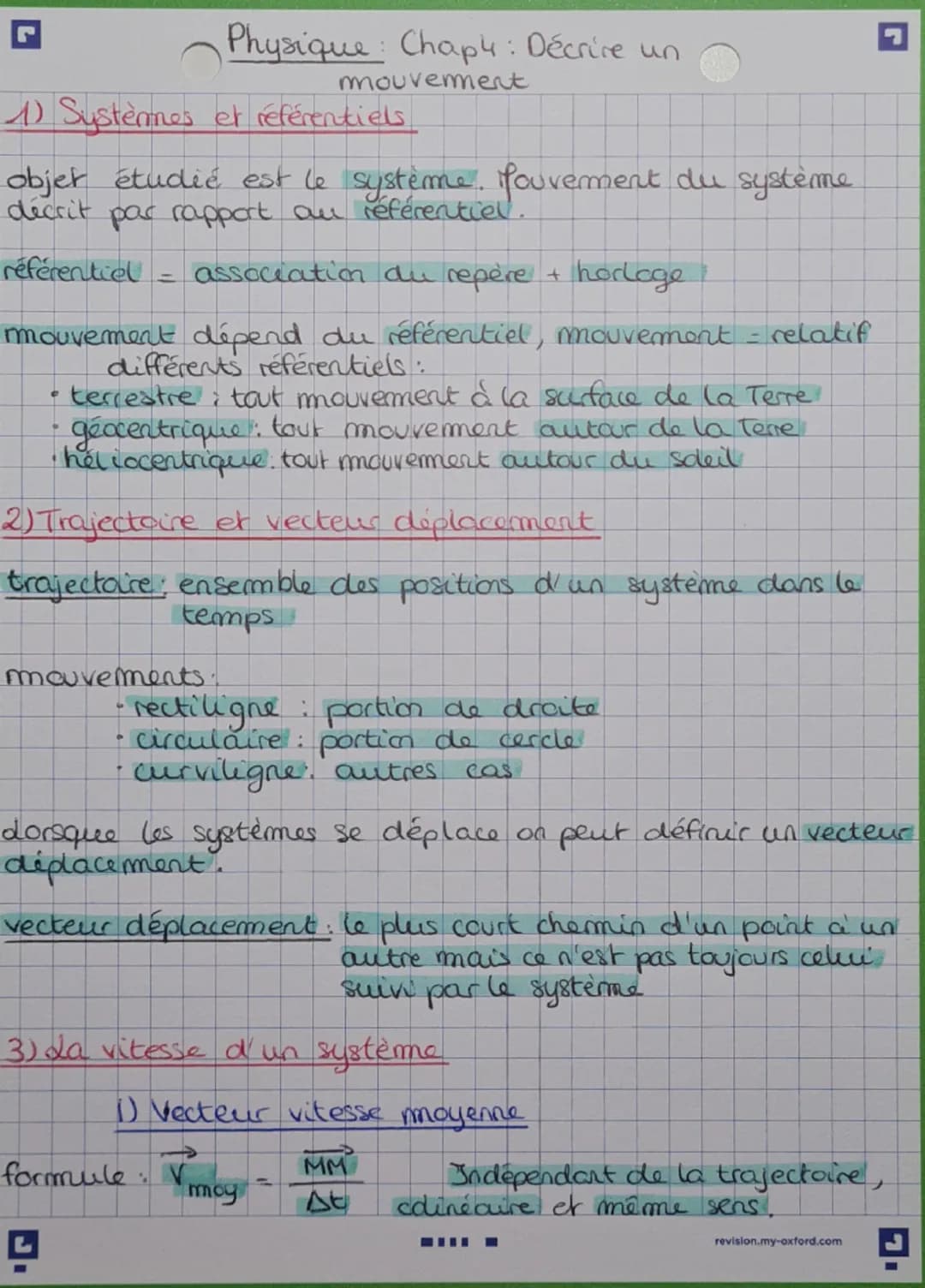 Physique: Chap4: Décrire un
mouvement

1) Systèmes et référentiels

objet étudié est le système. Houverment du système
décrit par rapport au