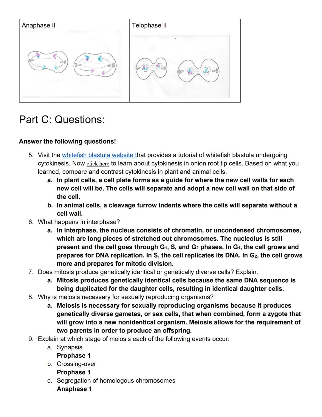 # Lab 10 Mitosis and Meiosis

Lab Outcomes

Define mitosis and meiosis and relate these processes to growth, repair, and reproduction in org