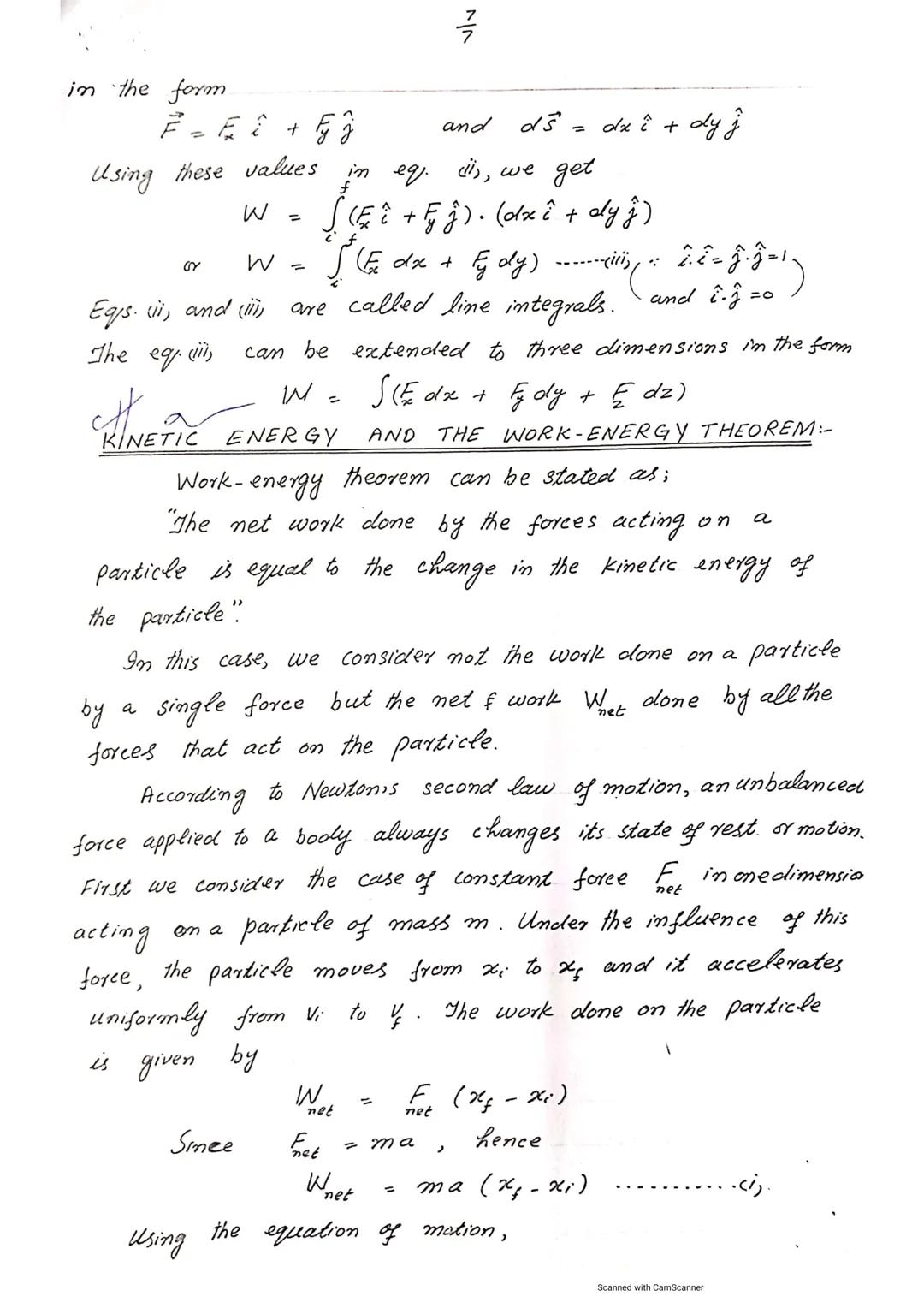 MECHANICS FOR B.Sc.
CHAPTER NO.7
WORK AND ENERGY

WORK DONE BY CONSTANT FORCE:-
When a constant force acts on the body and
it moves in the d