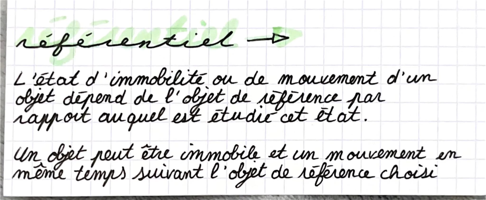 référentiel →→→

L'état d'immobilité ou de mouvement d'un
objet dépend de l'objet de reference par
rapport auquel est étudie cet état.

Un o