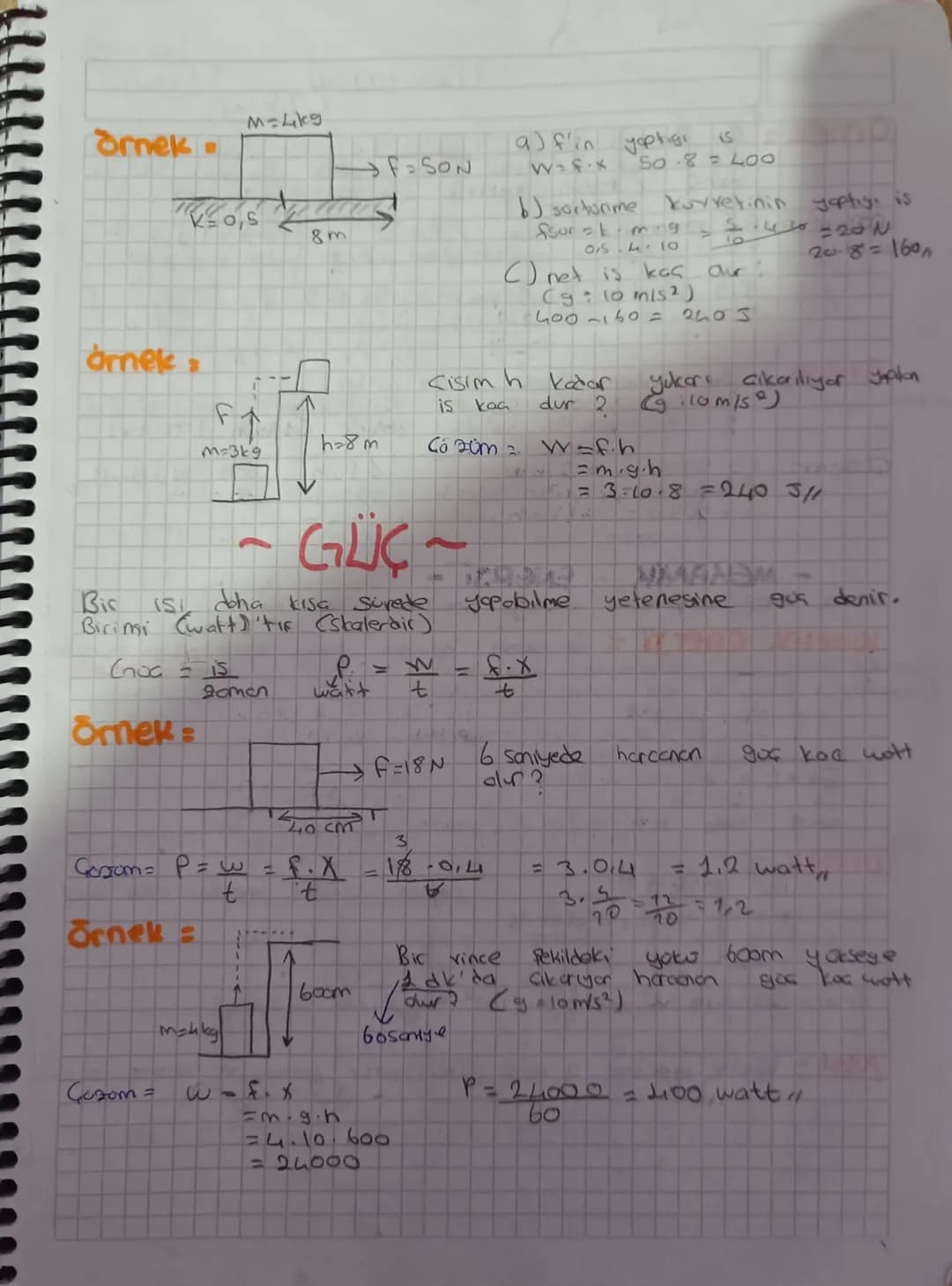 M=4kg

dmek

B

→F=SON

Örnek:

8m

a) f'in yoptige s
W-fx 50.8 = 400

b) sartunme kurretinin yaptıyı is

015.4.10

20-8=160

net is kas dur