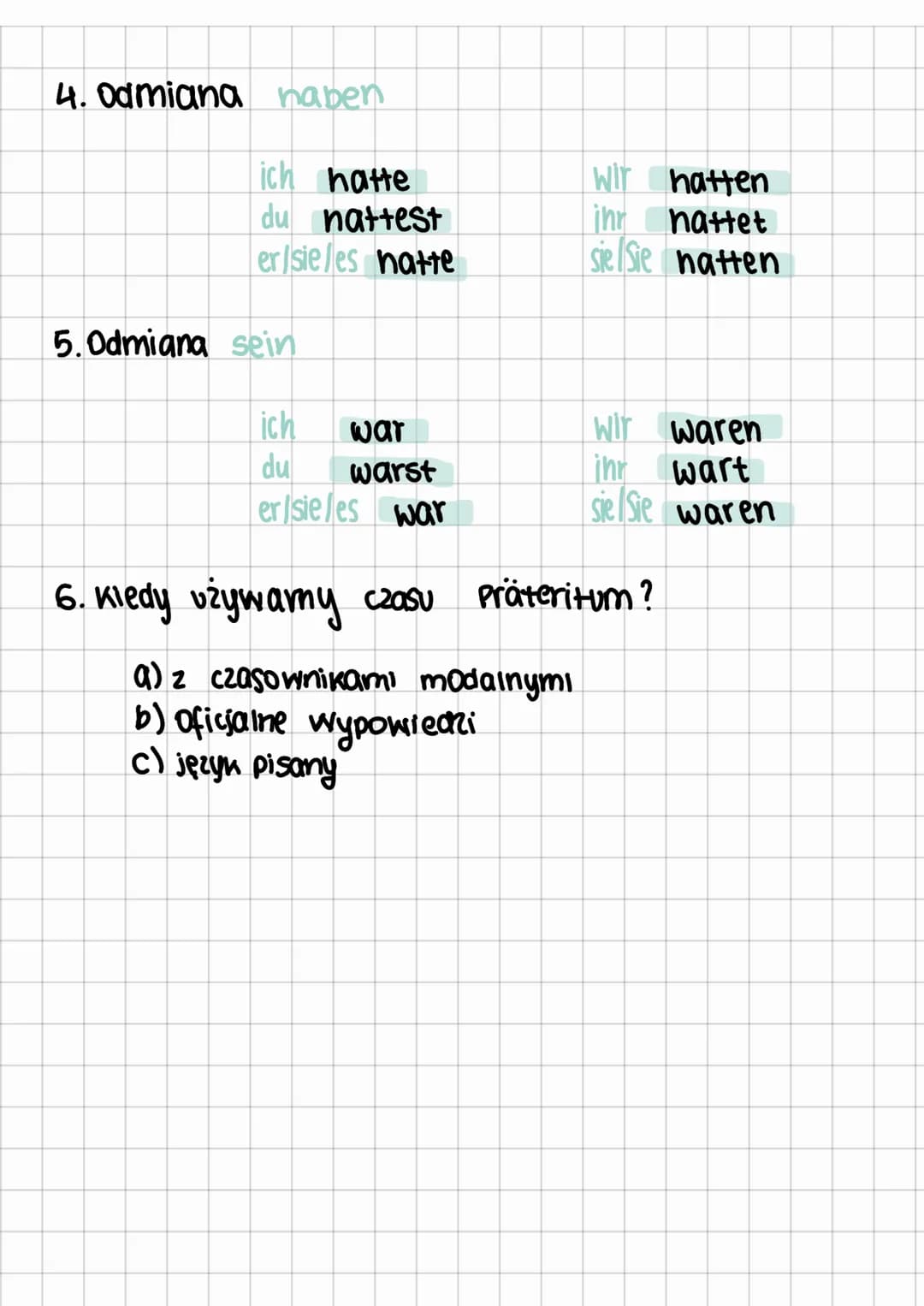 # PRATERITUM
Kartkowna 2.12.2022

1. Tworzenie zdań (czasowniki regulame)

ich
-te
wir
-ten
du
-test
ihr
-tet
er/sie/es -te
sie/Sie
-ten

Ic