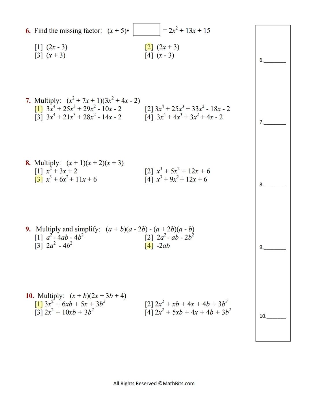 
<h2 id="addingpolynomialexpressions">Adding Polynomial Expressions</h2>
<ol>
<li><p><strong>(-3x² +5x-19) + (4x²–2x)</strong><br />
Answer: