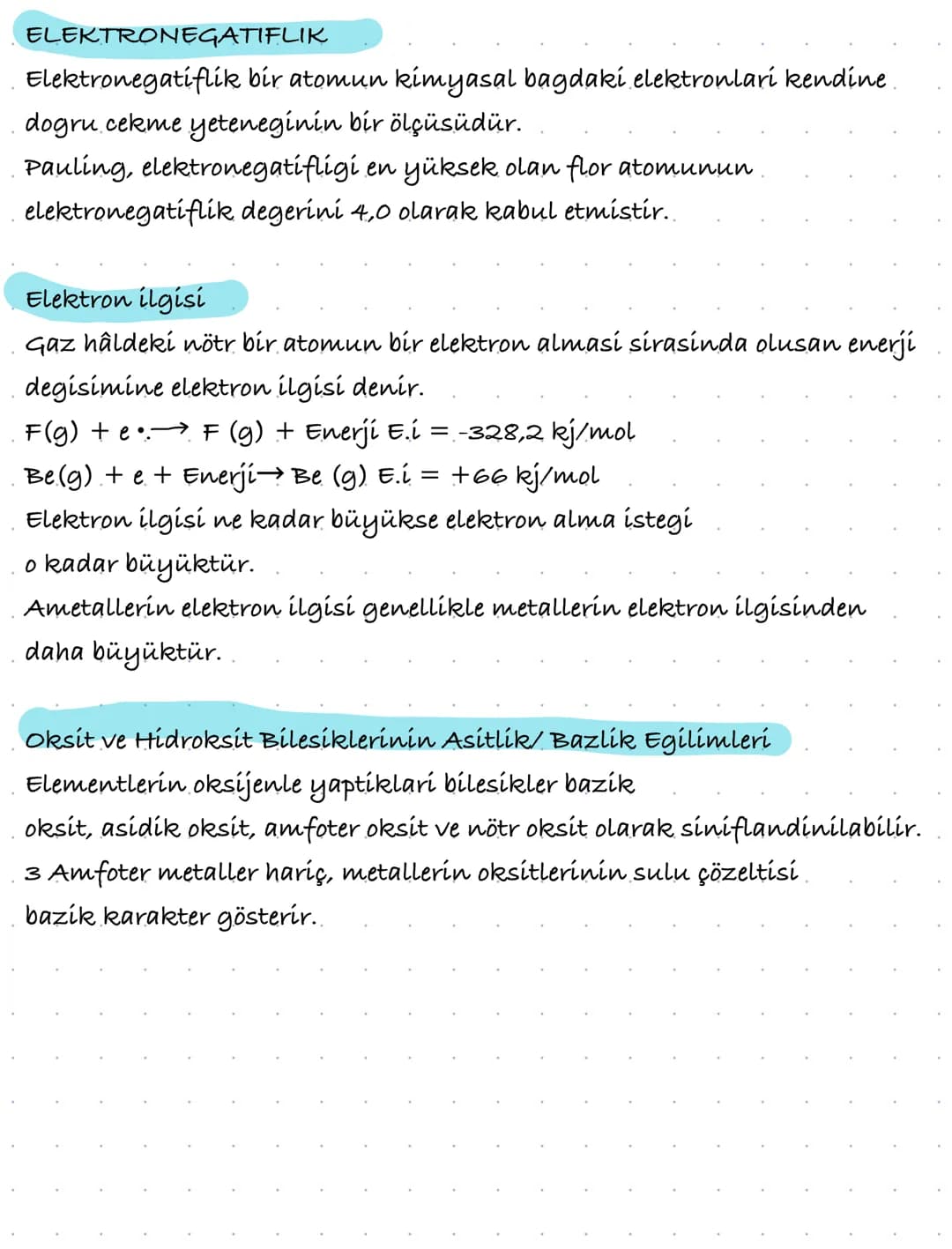 # Periyodik Özellikler
Periyodik Özelliklerdeki Degisim Egilimleri

1) Atom Yarıçapi: Atom yarıçapi, bagli iki atom
çekirdegi arasındaki mes