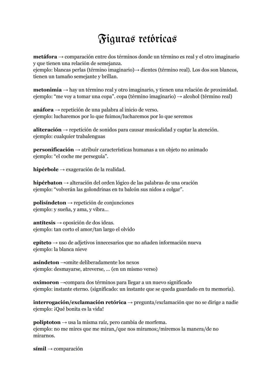 # Figuras retóricas

metáfora → comparación entre dos términos donde un término es real y el otro imaginario
y que tienen una relación de se