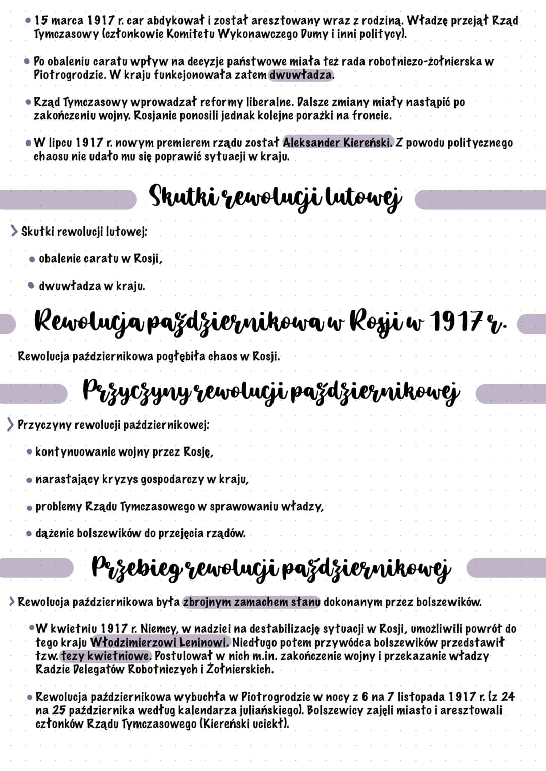 # Rewolucje w Rosji w 1917 v

Rewolucje w Rosji wybuchły w 1917 r.

• Były dwie rewolucje w Rosji: lutowa i październikowa.

Przyczyny rewol
