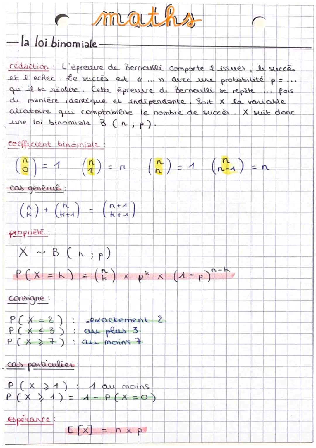 # maths

-la loi binomiale-

rédaction: L'épreuve de Bernoulli comporte 2 issues, le succès
et Iechec. Le succès est <<...>> avec ure probab