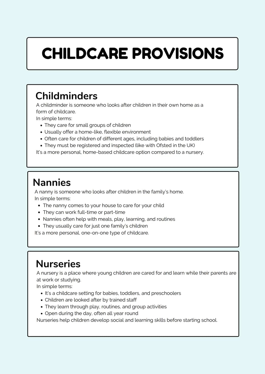 # Revision
# Notes

_Education & Early Years_ TYPES OF SETTINGS

Statutory/Maintained
A maintained educational setting is a school or nurser
