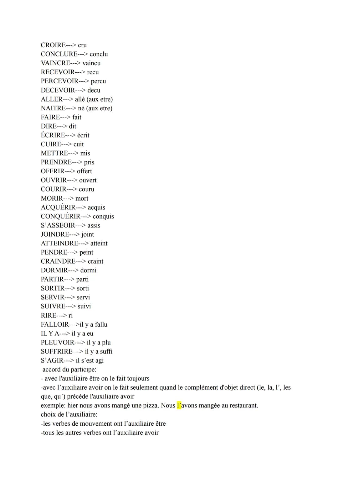 Present

ler groupe (-er):
-e
-es
-e
-ons
-ez
-ent
Grammaire-verbes

exemple: mange, manges, mange, mangeons, mangez, mangent

2e groupe (-i