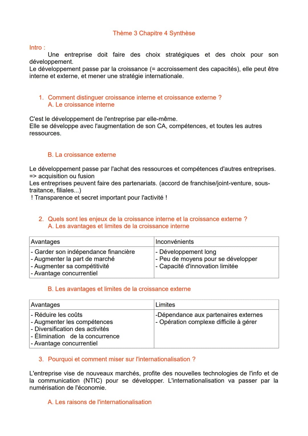 Thème 3 Chapitre 4 Synthèse

Intro:
Une entreprise doit faire des choix stratégiques et des choix pour son
développement.
Le développement p