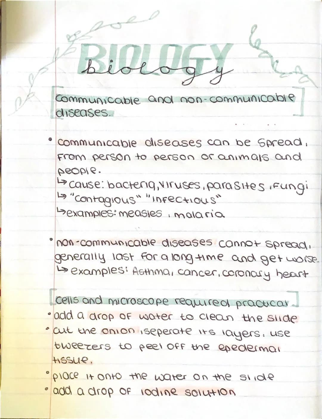 # BIOLOGY

Communicable and non-communicable
diseases.

*   communicable diseases can be Spread,
From person to person or animals and
people