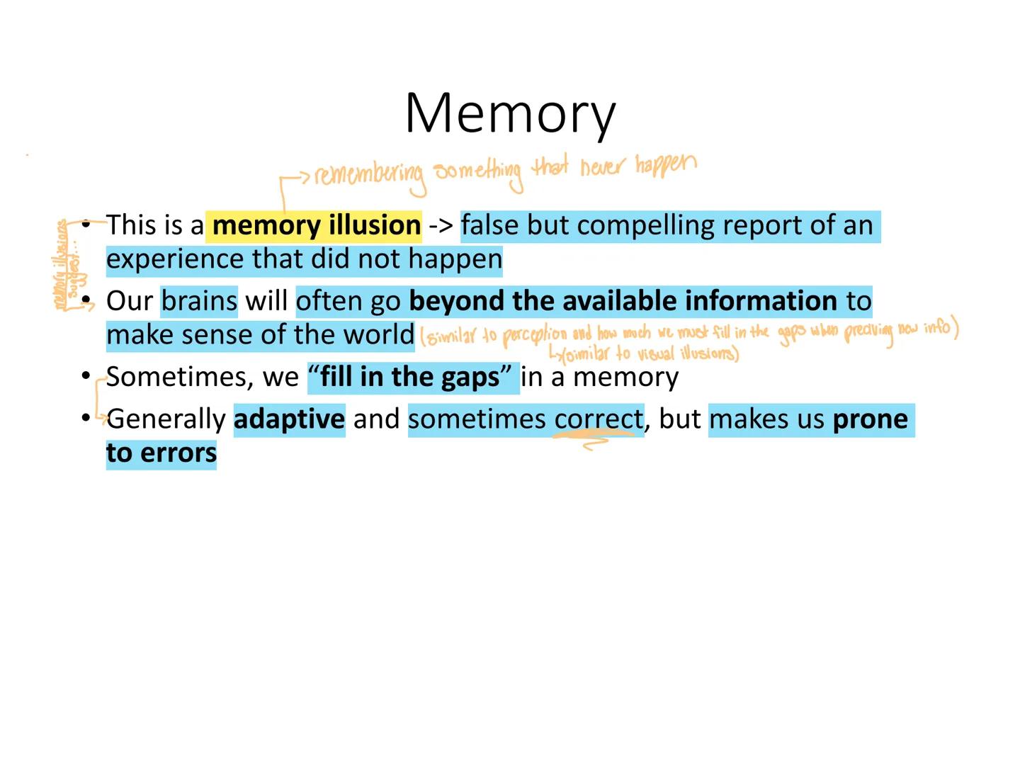 # Psyc 101 – Memory

Dr Nick Reid memory illusions
Sugue
•
# Memory

remembering something that never happen
• This is a memory illusion -> 