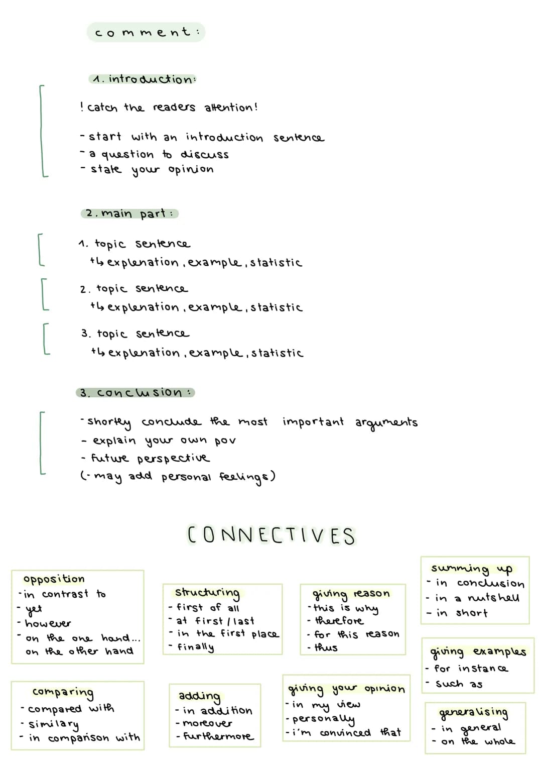 # OUTLINE & COMMENT

outline:

1. introduction:

↳ publication date

4 title

↳ author

↳ topic

4 text type

↳ source

2. main-part:

-only