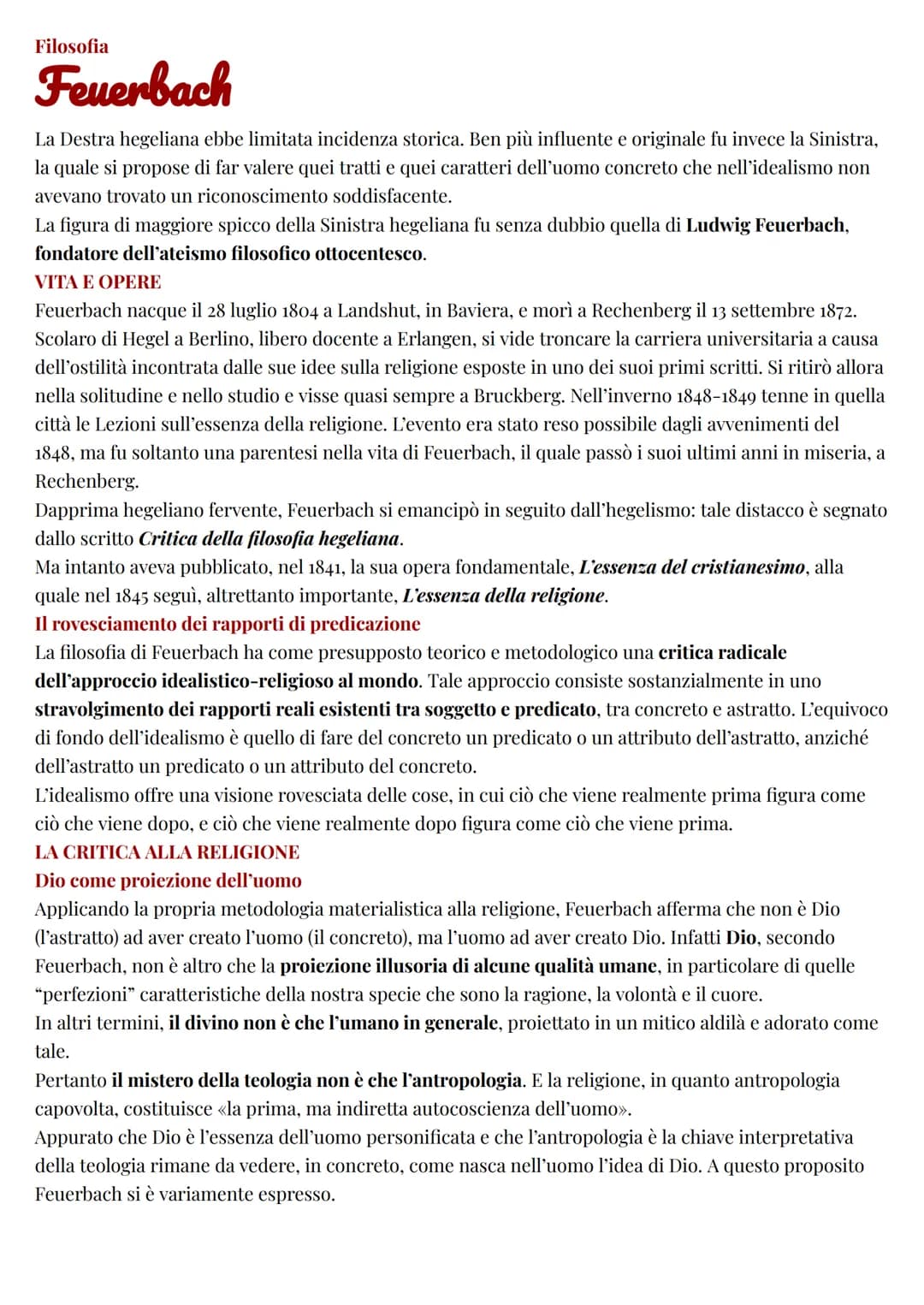 # Filosofia

# Feuerbach

La Destra hegeliana ebbe limitata incidenza storica. Ben più influente e originale fu invece la Sinistra,
la quale