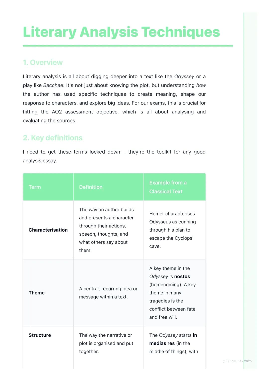 # Literary Analysis Techniques

1. Overview

Literary analysis is all about digging deeper into a text like the Odyssey or a
play like Bacch