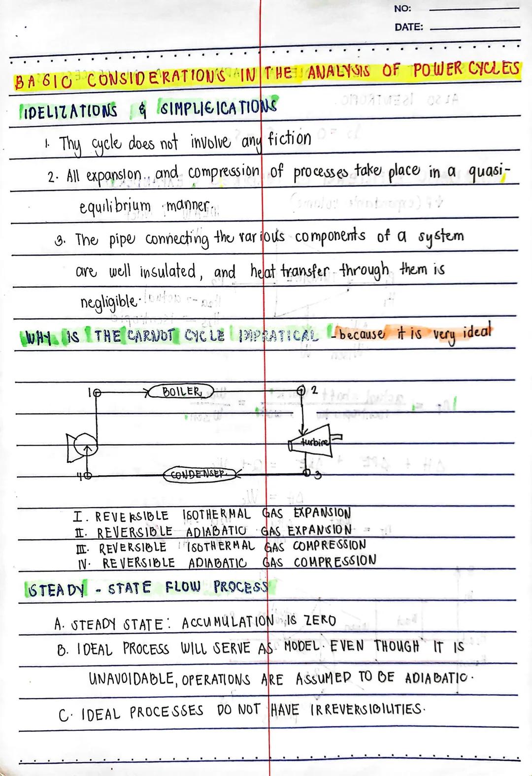 NO:
DATE:
BASIC CONSIDERATION'S IN THE ANALYSIS OF POWER CYCLES
IPELIZATIONS & SIMPLIFICATIONS
1. Thy cycle does not involve any fiction
d
2