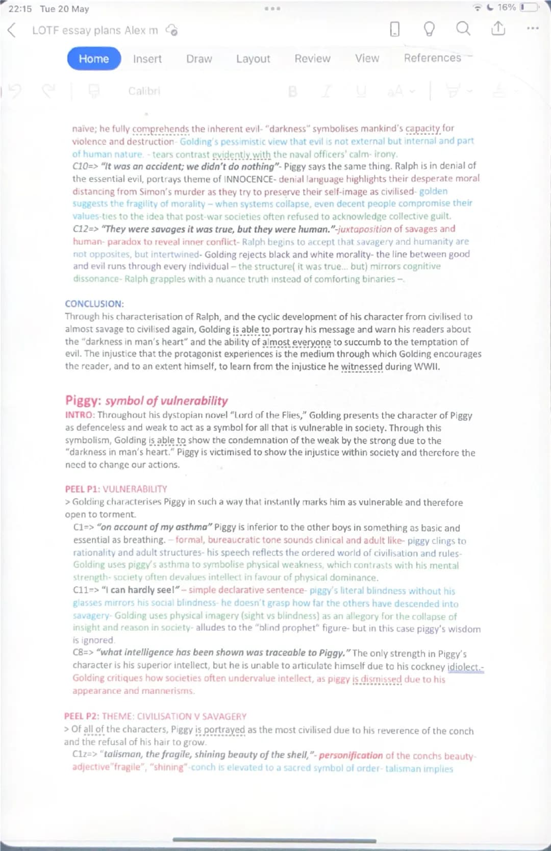 22:14 Tue 20 May
< LOTF essay plans Alex m
17%
Q
Home Insert Draw Layout Review View References
9
Calibri
B
UA
Downloading recent changes...
