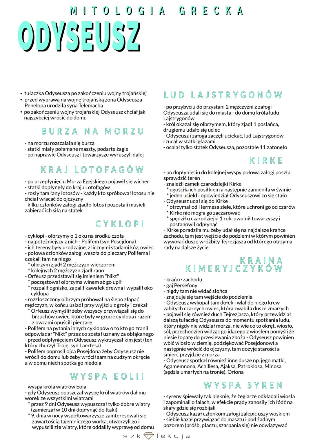# MITOLOGIA GRECKA

# ODYSEUSZ

- tułaczka Odyseusza po zakończeniu wojny trojańskiej
- przed wyprawą na wojnę trojańską żona Odyseusza
Pene