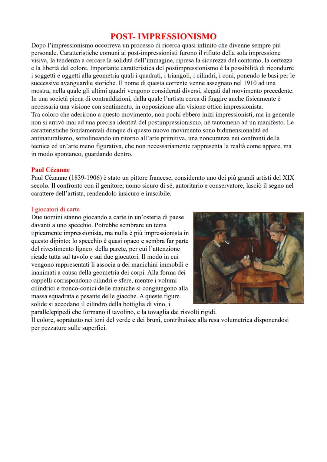 # POST-IMPRESSIONISMO

Dopo l'impressionismo occorreva un processo di ricerca quasi infinito che divenne sempre più
personale. Caratteristic