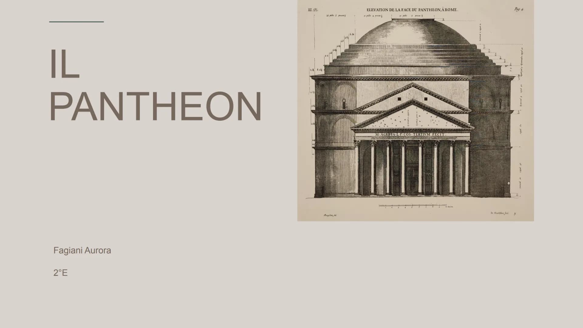 IL

PANTHEON

Fagiani Aurora

2°E

Ш.Ф.

ELEVATION DE LA FACE DU PANTHEON, A ROME.

Pag.4

35 pride 5 poucem

M. AGRIPPA L.F.COS TE

Je Chat