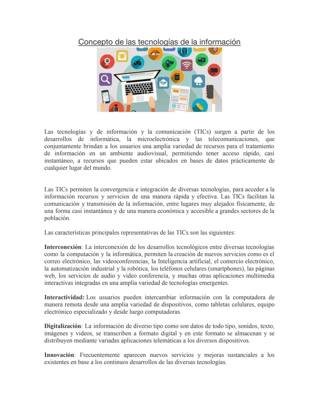 # Concepto de las tecnologías de la información

8
o

Las tecnologías y de información y la comunicación (TICs) surgen a partir de los
desar