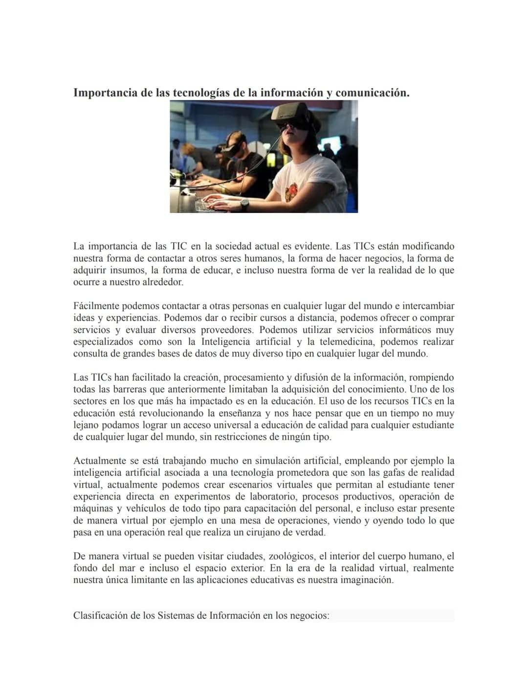 # Concepto de las tecnologías de la información

8
o

Las tecnologías y de información y la comunicación (TICs) surgen a partir de los
desar