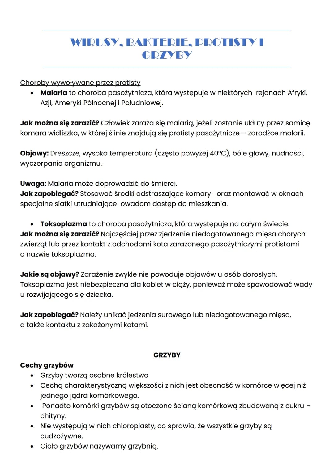 # WIRUSY, BAKTERIE, PROTISTY I
GRZYBY

## WIRUSY

Wirusy to małe cząsteczki zakaźne, które po wniknięciu do komórek organizmu mogą
wywoływać