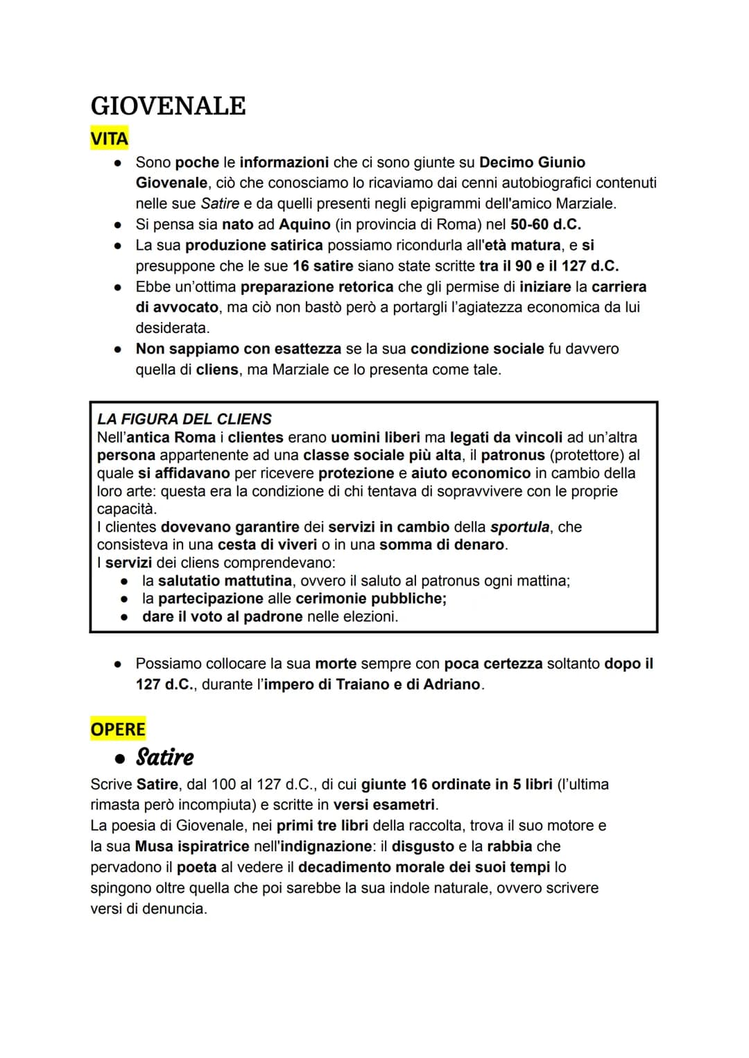 # GIOVENALE

## VITA

*   Sono poche le informazioni che ci sono giunte su Decimo Giunio
    Giovenale, ciò che conosciamo lo ricaviamo dai 