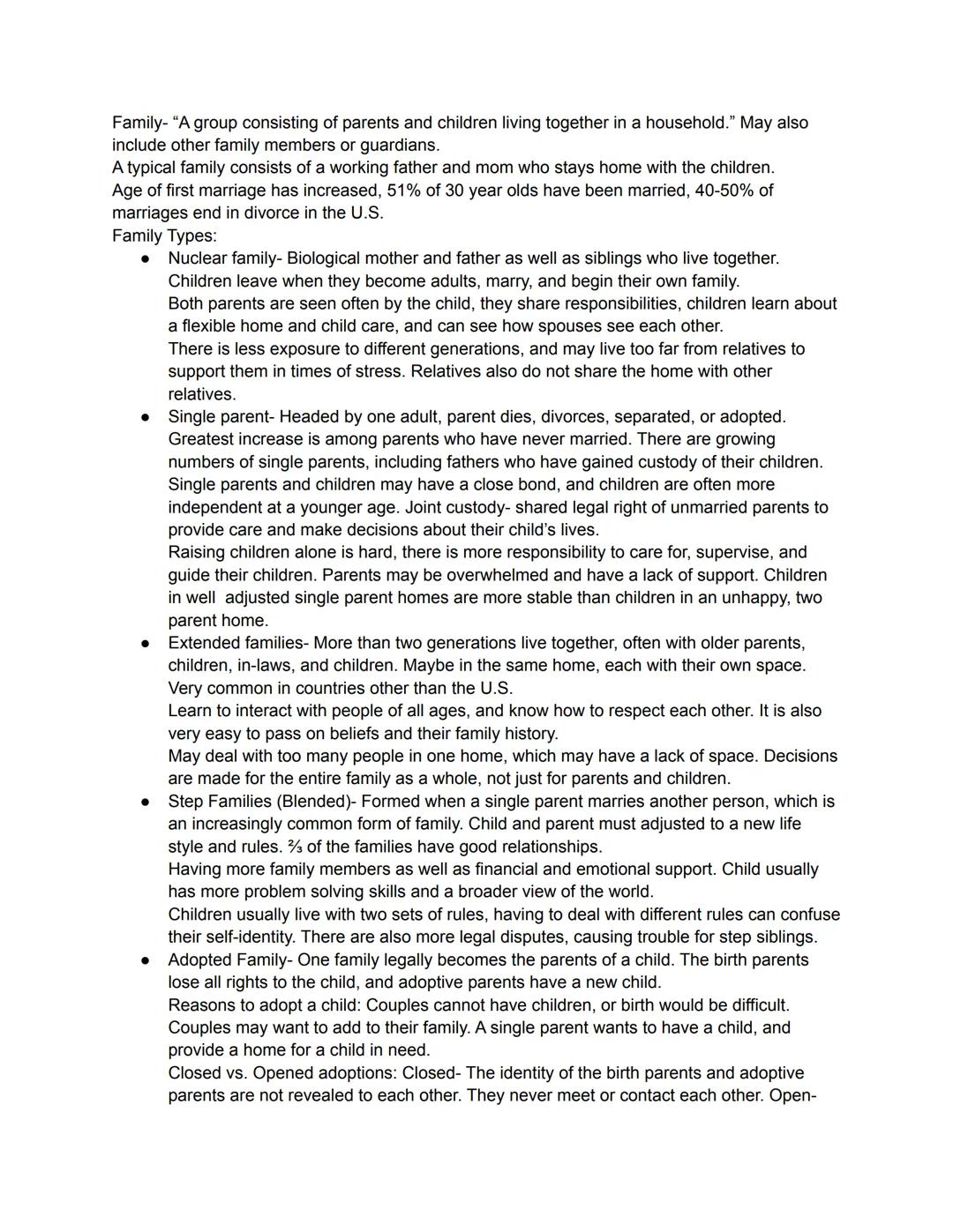 Family- "A group consisting of parents and children living together in a household." May also
include other family members or guardians.
A t